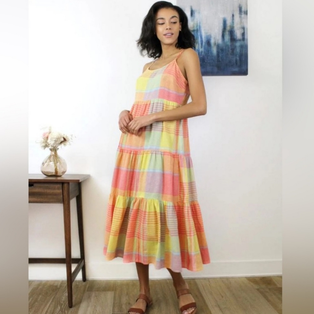 beachlunchlounge Lana Madras Linen Summer Sun Dress - Small